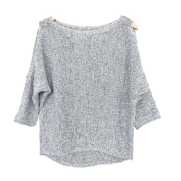 Lou & Grey Blue White Open Knit Cold Shoulder Dolman Sleeve Sweater Sz XS - Picture 1 of 5